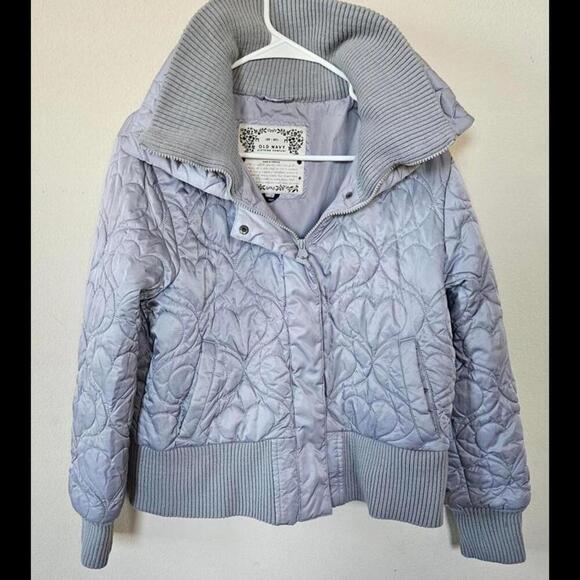 Old Navy Women's Stylish Gray Jacket with High Neck and Quilted Hearts Large - Picture 1 of 10